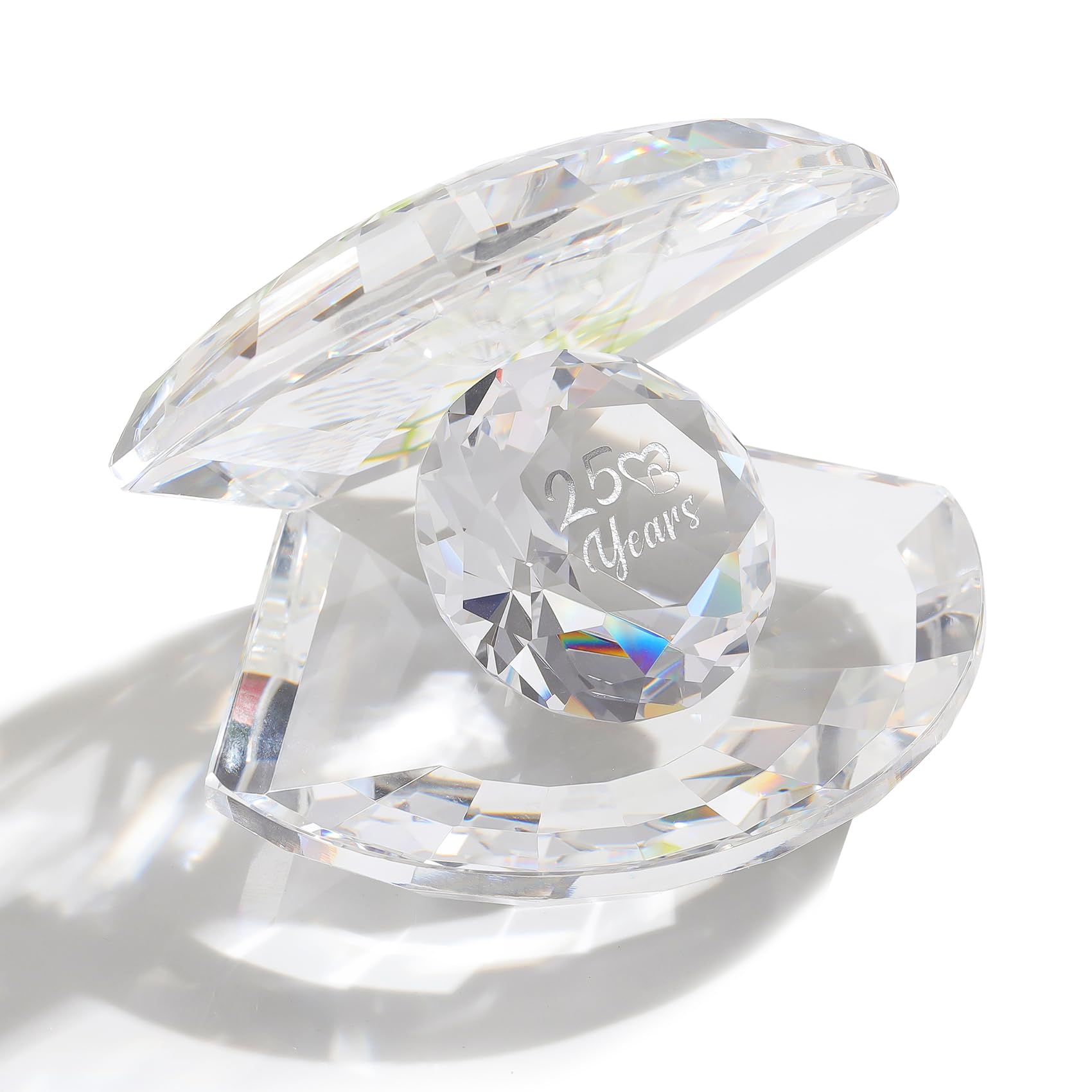 Movdyka Crystal Clear Shell for 25 Years Anniversary Romantic Gifts Ideas Silver 25th Anniversary Romantic Presents for Couple Wife, 25 Years of Love Glass Keepsake Ornament