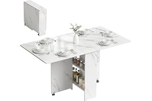 HOMCOM Folding Dining Table, Drop Leaf Table for Small Spaces with 2-Tier Shelves, Small Kitchen Table with Rolling Casters, 