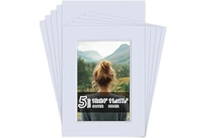 Falling in Art 5 Pack Acid Free 18x24'' White Picture Mats Board Show Kit for 12x18'' Photos, 4-Ply Beveled Pre-Cut Photo Mat