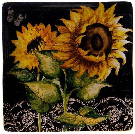 New French Sunflowers Square Platter (12.5")