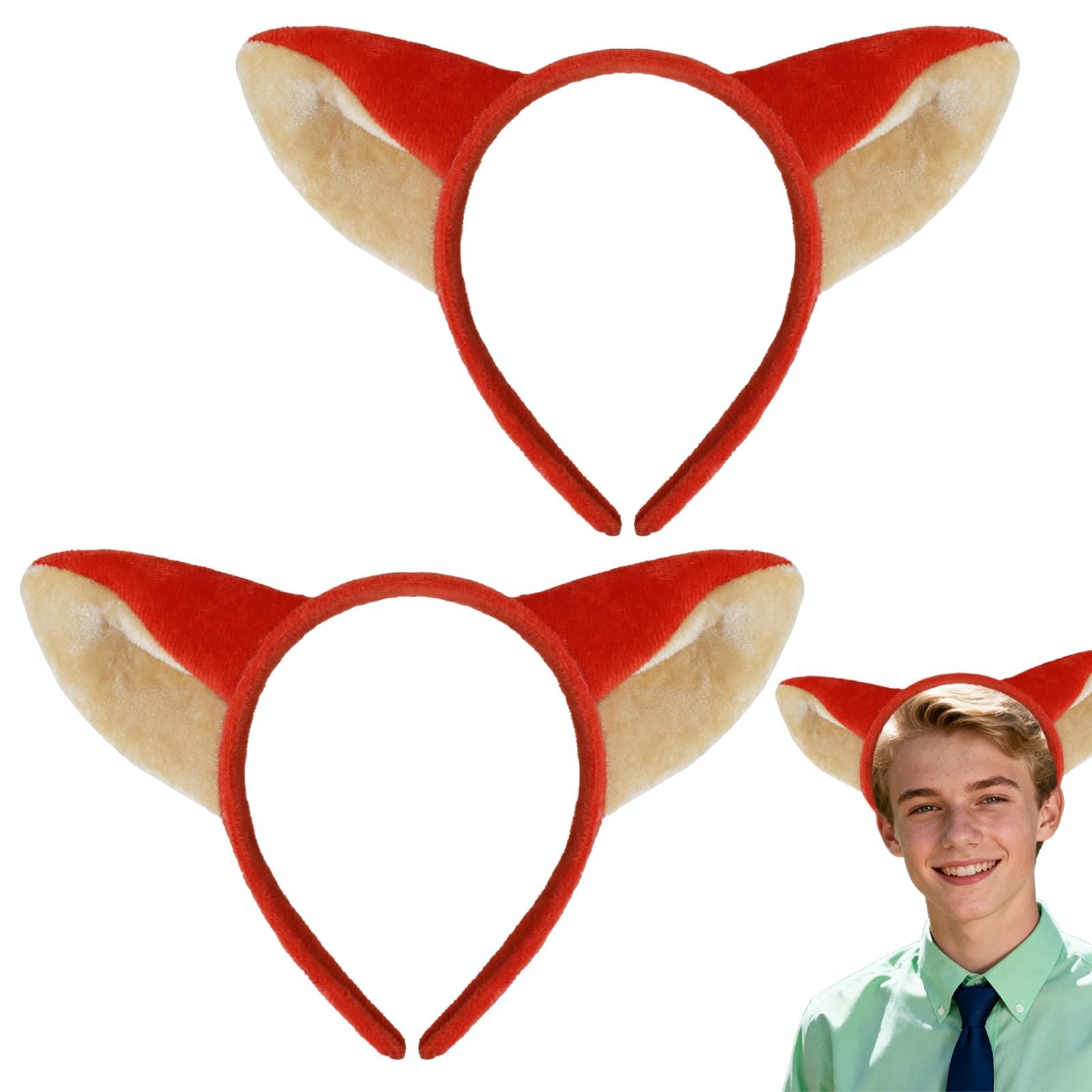 RenSton 2 PCS Fox Ears Headband, Cartoon Plush Animal Ears, Photo Props, Funny Headwear, Fox Costume for Halloween Makeup Christmas Costume Fancy Dress up Themed Party