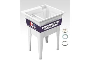 24” Utility Sinks for Laundry Room, Garage, Garden, Basement – Noah William Home Indoor and Outdoor Polypropylene Basement Wash Tub - No Faucet Included (White)