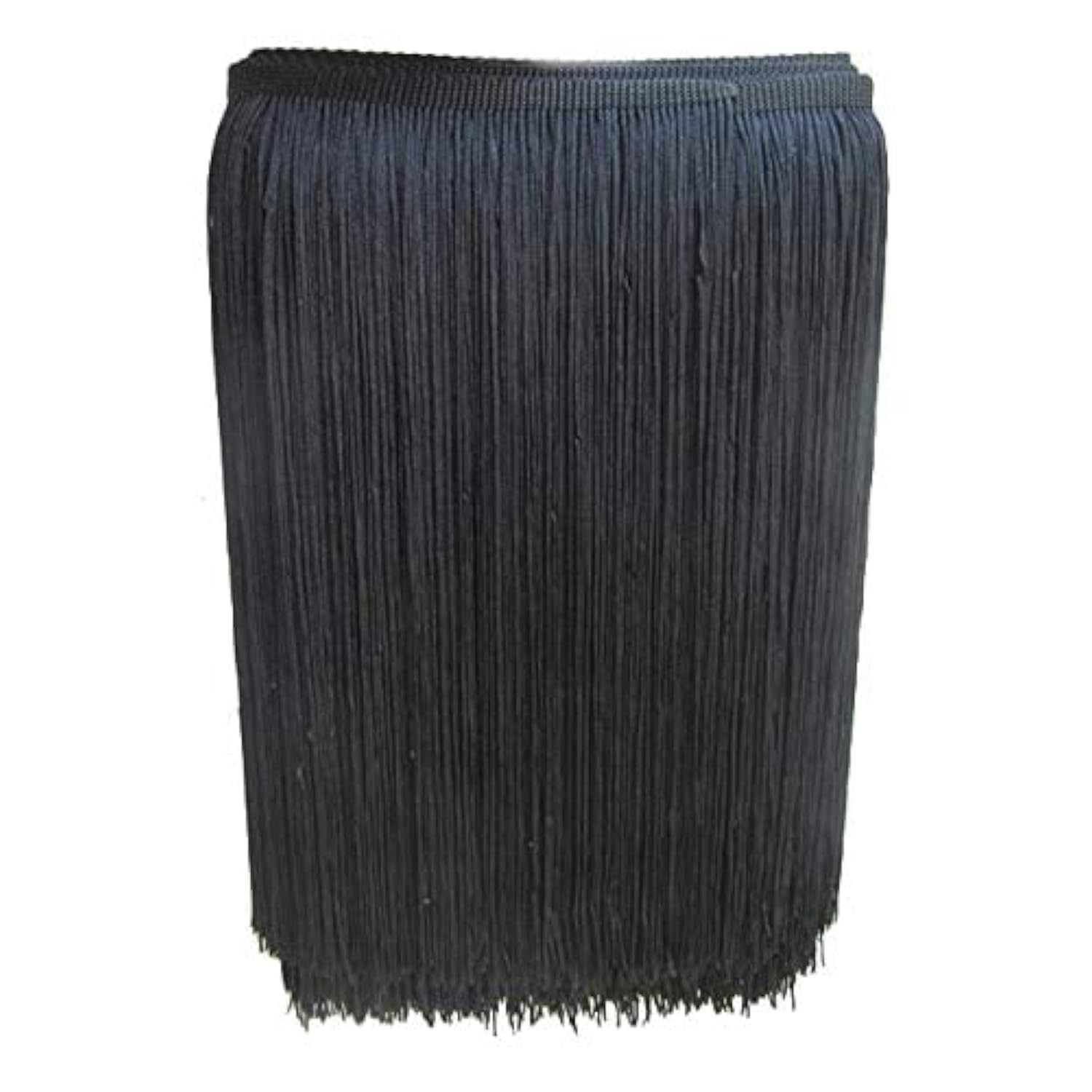 Yalulu 10 Meters Long 30 CM Wide Polyester Latin Fringe Tassel Trimming Lace DIY Latin Macrame Samba Dance Dress Stage Clothes Curtain Trim (Black)