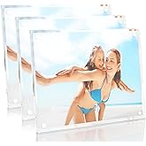 HELPLEX Picture Frames, 3 Pack 8x10 inch Acrylic Picture Frame Clear 8 x 10 Photo Frames Magnetic Picture Frames Ready for Tabletop Display, Effectively Protect Photos from Fading and Yellowing