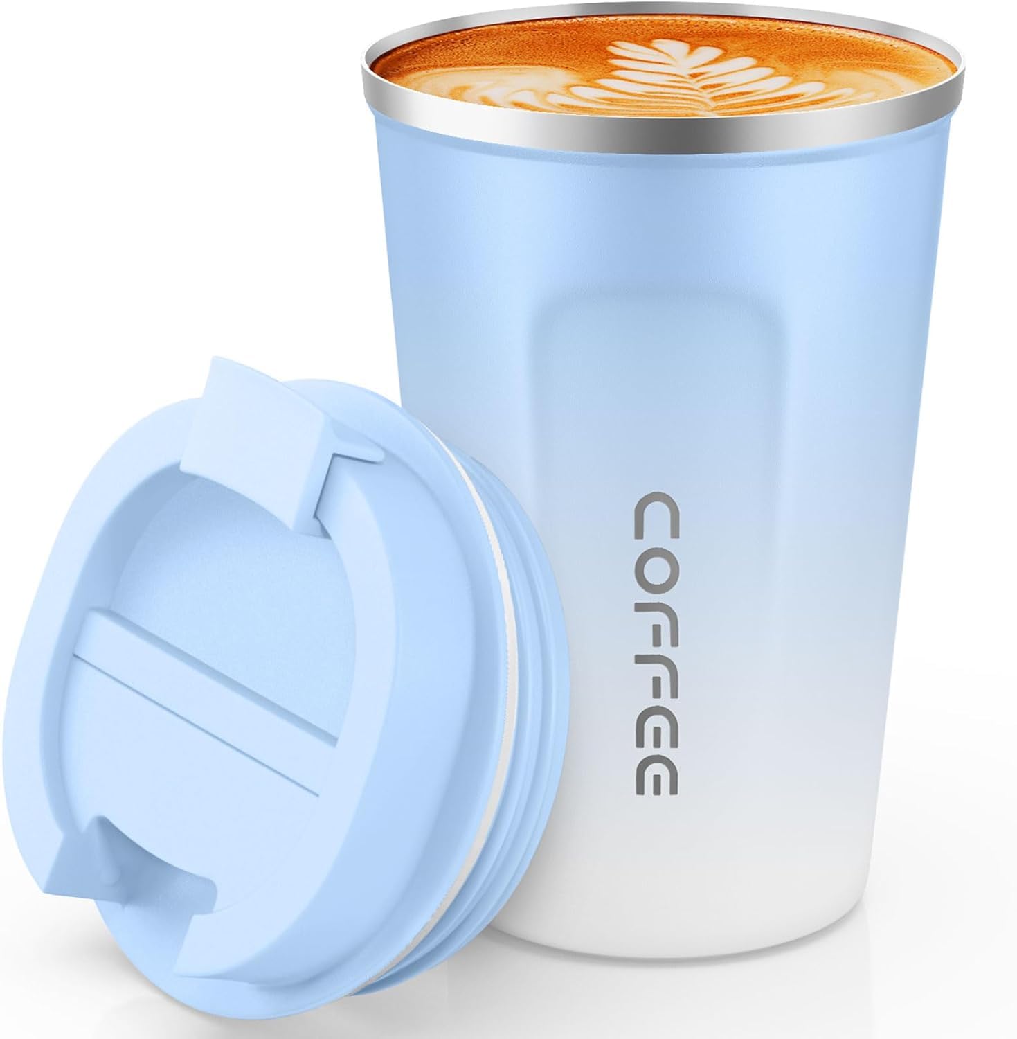 Photo 1 of Travel coffee mugs leak-proof, reusable coffee cups with lids, stainless steel vacuum thermos coffee tumblers,thermal insulation cups for men and women hot & cold drinks (2nd-Blue White, 17OZ)