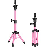 AliLeader 25 Inch Mannequin Head Stand Tripod for Mannequin Head Wig Stand Tripod Wig Head Stand for Training Heads and Canvas Block Head (Mannequin Head Not Included,Pink)