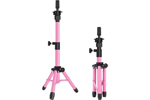AliLeader 25 Inch Mannequin Head Stand Tripod for Mannequin Head Wig Stand Tripod Wig Head Stand for Training Heads and Canvas Block Head (Mannequin Head Not Included,Pink)