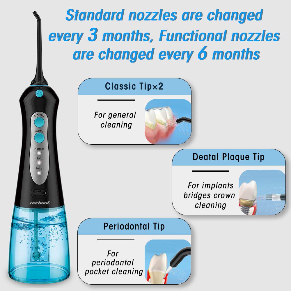 Water Flosser Cordless Teeth Cleaner, Professional Wate Flosser Oral Care for Braces Bridges Care IPX7 Waterproof Dental Flosser with 4 Interchangeable Jet Tips, Detachable Water Tank for Home Travel: Beauty