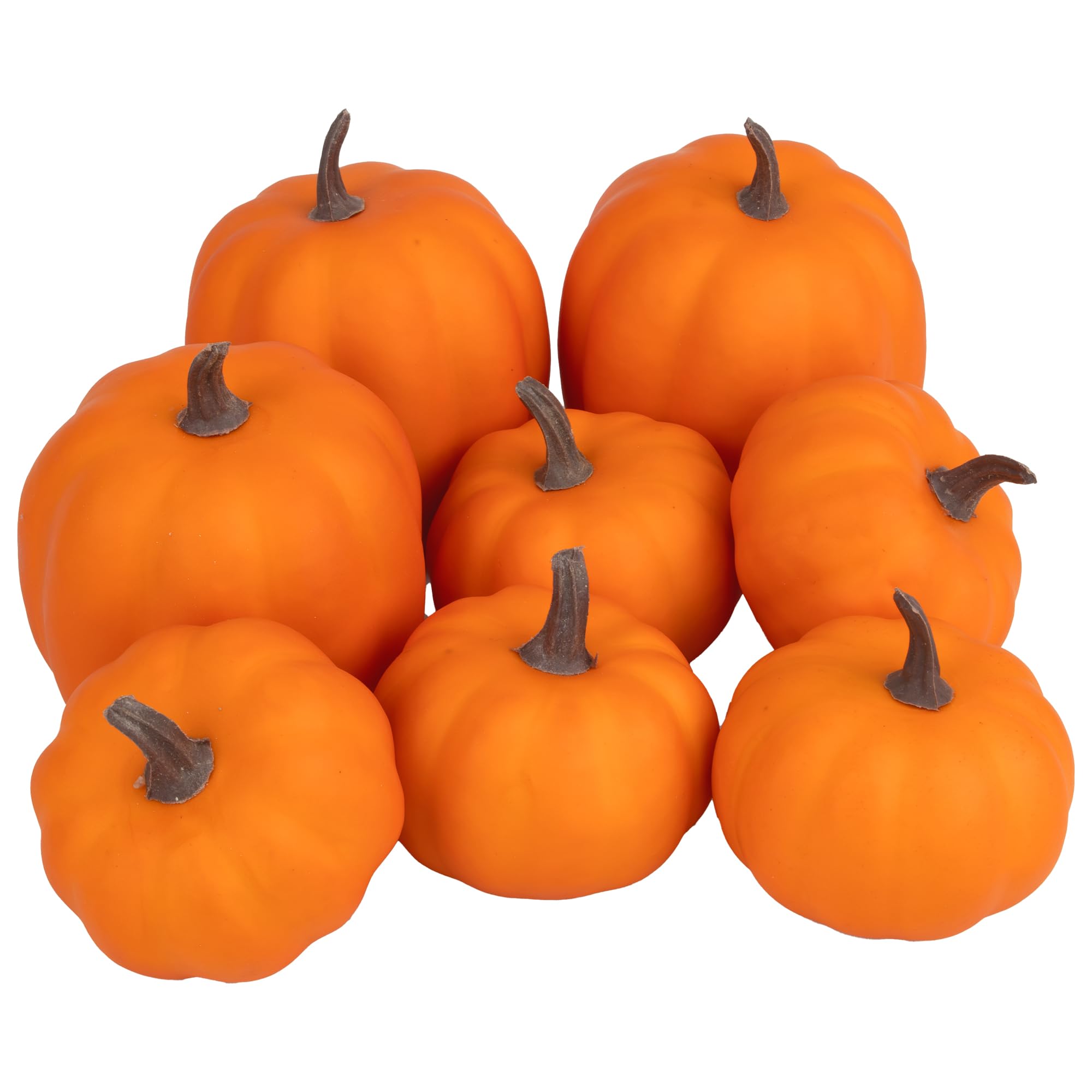 Photo 1 of Artgar Orange Artificial Pumpkins, Harvest Decor Foam Pumpkin 8 PCS Set for Halloween Thanksgiving Fall Decorations, Realistic Faux Pumpkins for Festive Home Decor