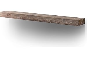 BoscoMondo 66 Inch Fireplace Mantel - Solid Rustic Wood - Wall Mounted Floating Farmhouse Shelf - with Invisible Heavy Duty Metal Bracket (66", Dark Brown)