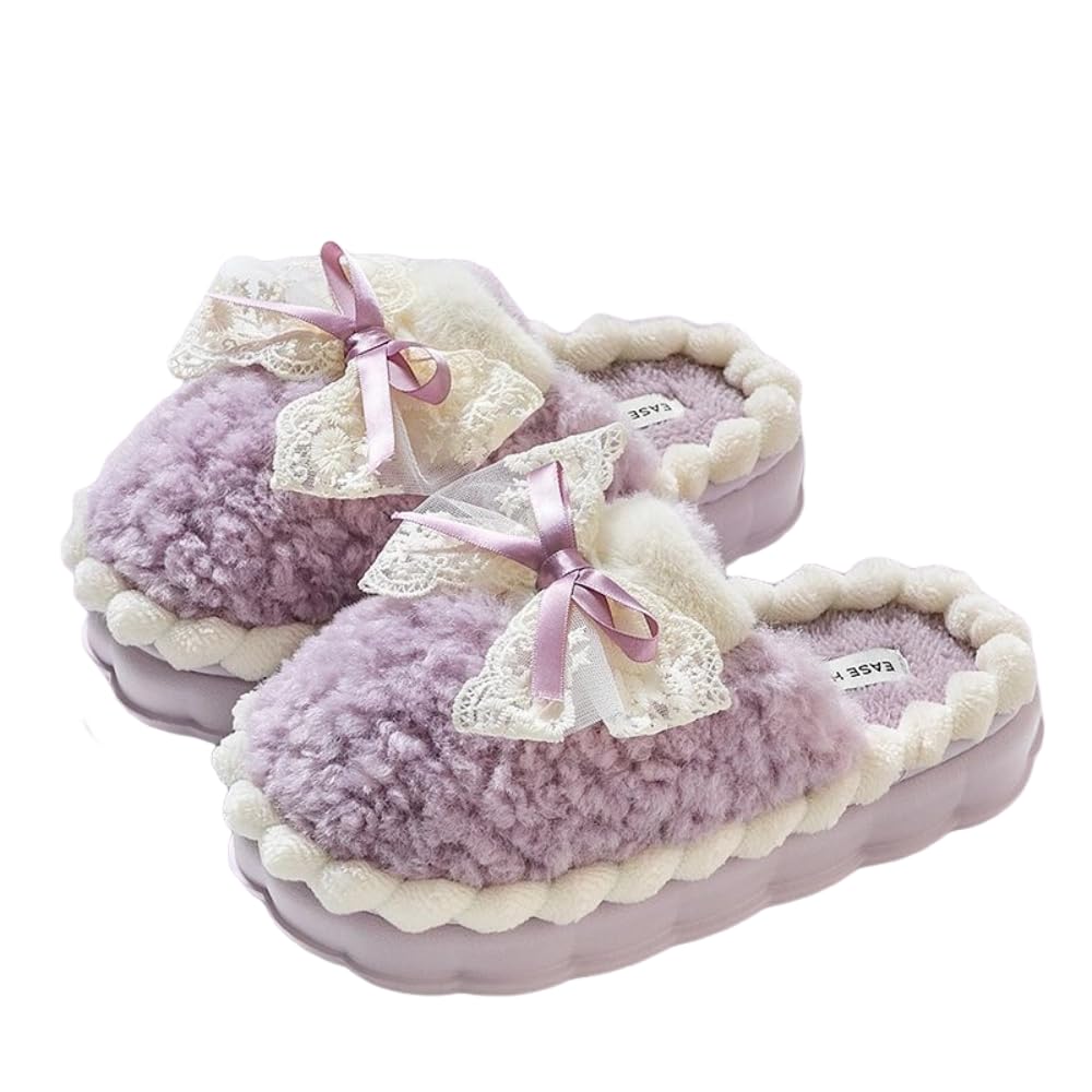 Photo 1 of EIVCIVB Cute Butterfly Fuzzy Women's Slippers Winter Fluffy Open Toe House Slippers Slip On Plush Bedroom Shoes Indoor Outdoor (7-8,Purple,Adult,Numeric Range,Medium,7,8,Women)