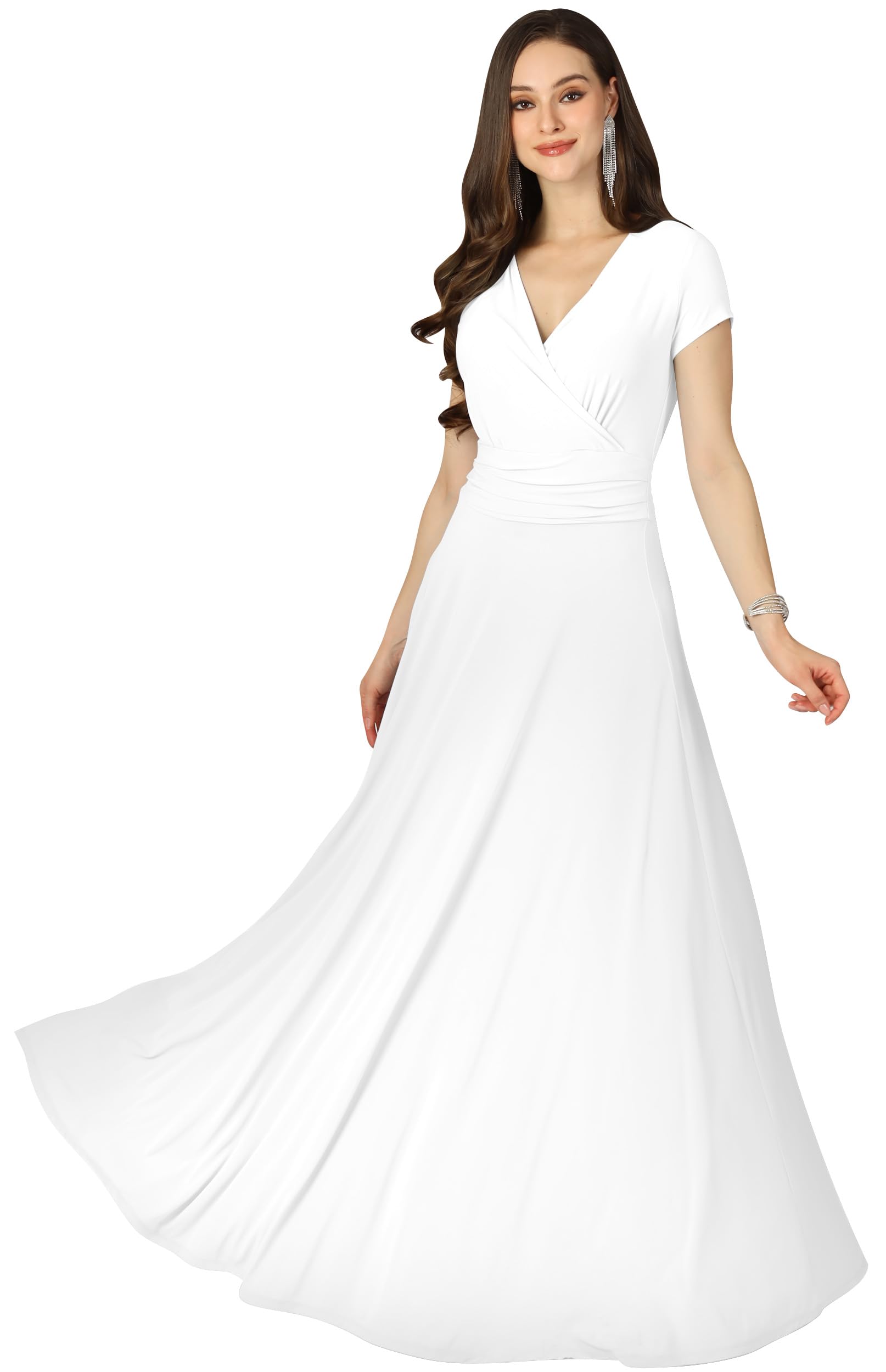 Photo 1 of KOH KOH Women’s Long Cap Short Sleeve Flowy Cocktail Semi Formal Prom Gala Black Tie Bridesmaid Wedding Guest Work Dressy Tall Gown Gowns Maxi Dress Dresses, Ivory White L 12-14
