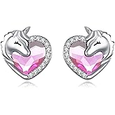 Unicorn Earrings 925 Sterling Silver Cute Animal Stud Earring with Heart Crystal Jewellery Birthday Gifts for Women Daughter Sister