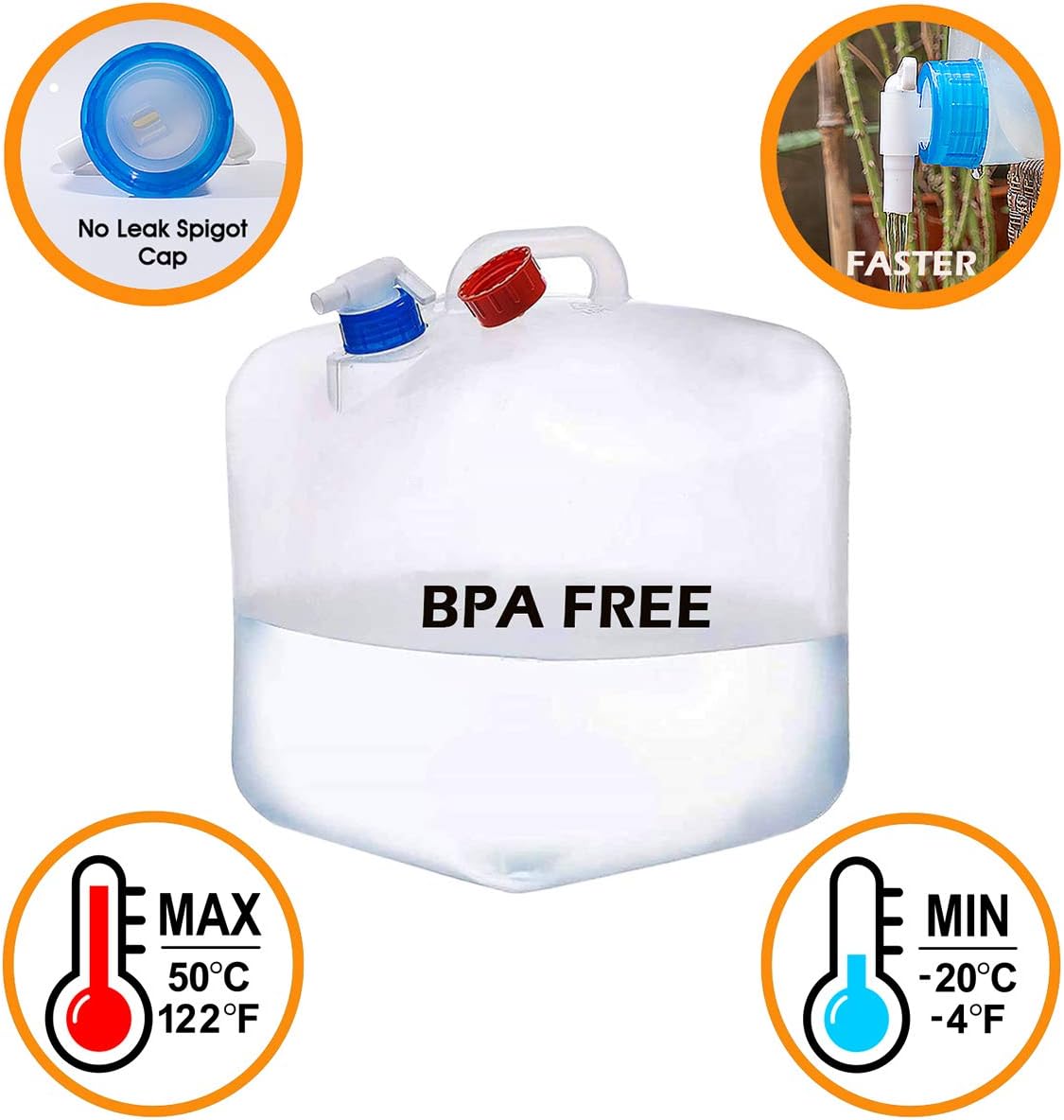 HUILE Collapsible Water Container with Spigot,1X5.3Gal+1X2.6Gal+1X1.3Gal,Camping Water Storage carrier Jug Water tank for Outdoors Hiking Hurricane Emergency,Fold-able Portable Canteen: Home Improvement