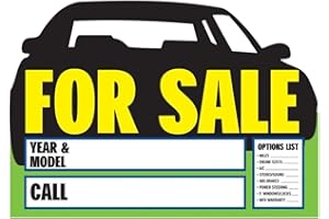 HY-KO Products 22104 Auto For Sale Plastic Sign, Yellow/Black, 8.5" x 12"