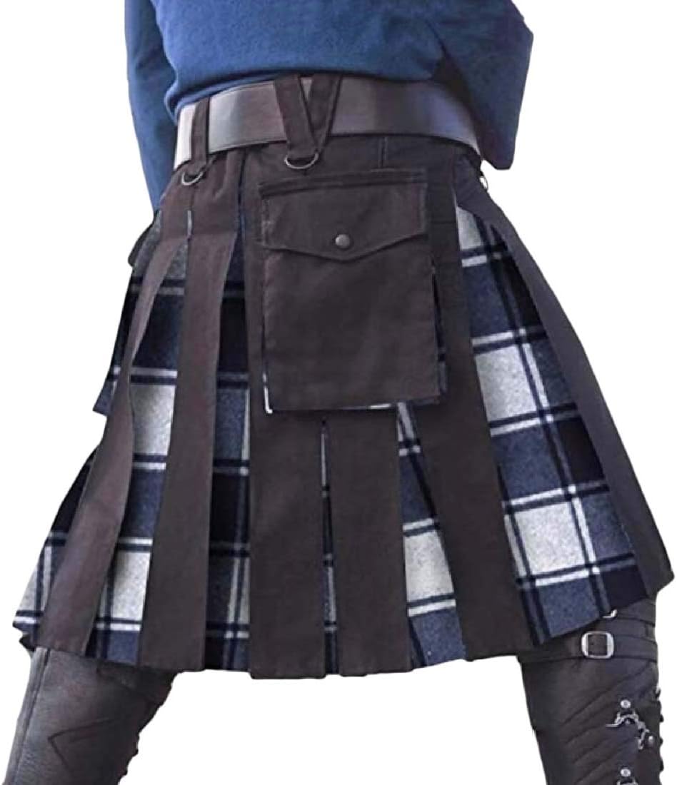 Beloved Men Scottish Utility Kilts Falda de tartán irlandés Plisado Highland, Gery, XLarge
