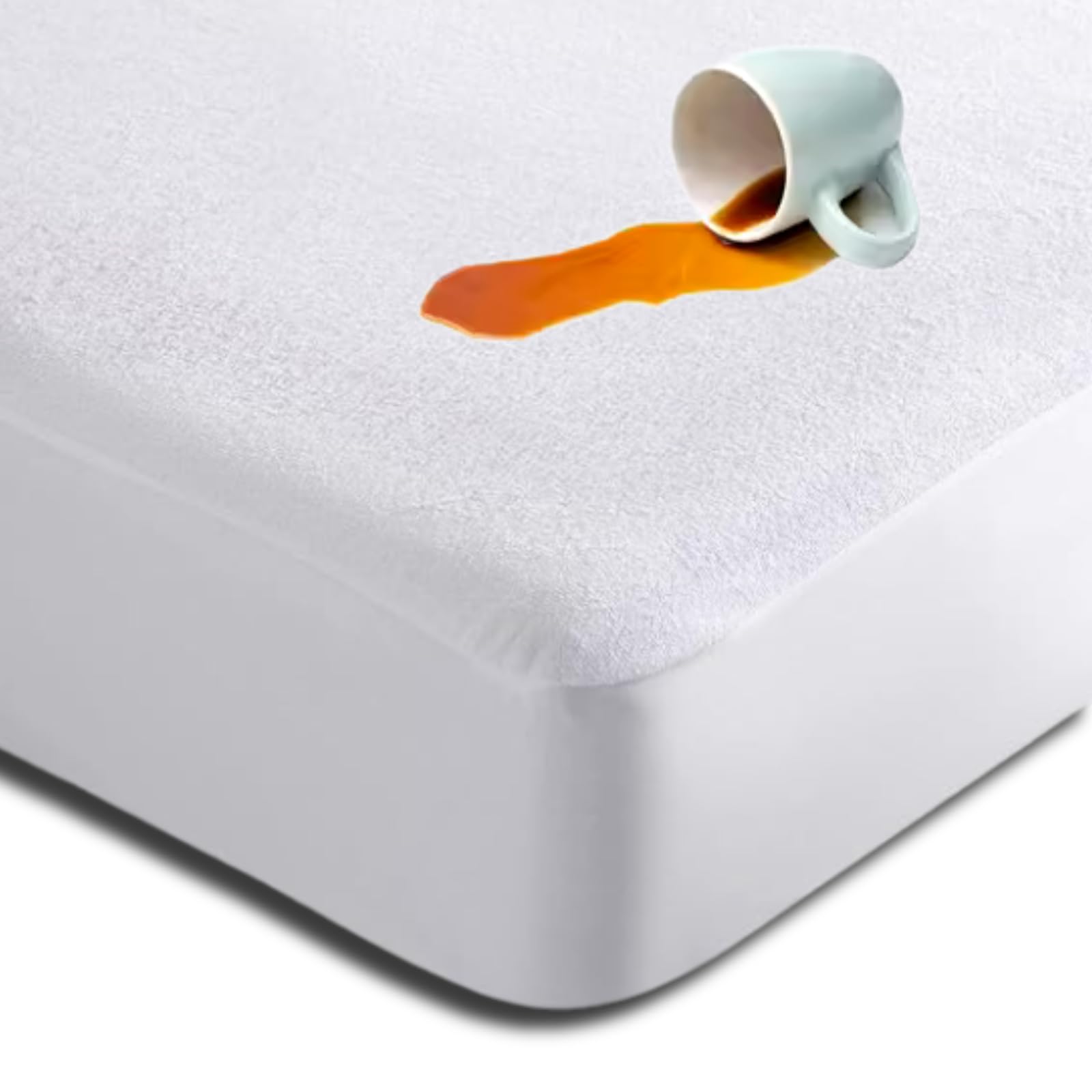 Premium Waterproof Terry Towel Mattress Protector, Deep Fitted Bed Cover (40cm Depth) – Breathable, Soft, & Durable Mattress Protector for All Beds (White, Single)