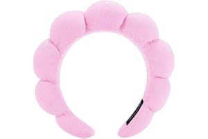 AOENJIE Spa Headbands for Washing Face or Makeup, Sponge Bubble Skincare Headbands, Puffy Terry Cloth Hairband for Women, Skin Care Makeup Headwear Hair Accessories for Girls(Pink)