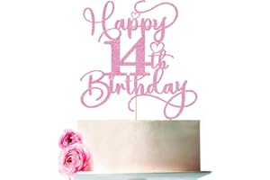 Bejotaa Pink Happy 14th Birthday Cake Topper 1pcs Glitter Cake Topper for fourteen Birthday/Anniversary Theme Party Cake Decorations Supplies
