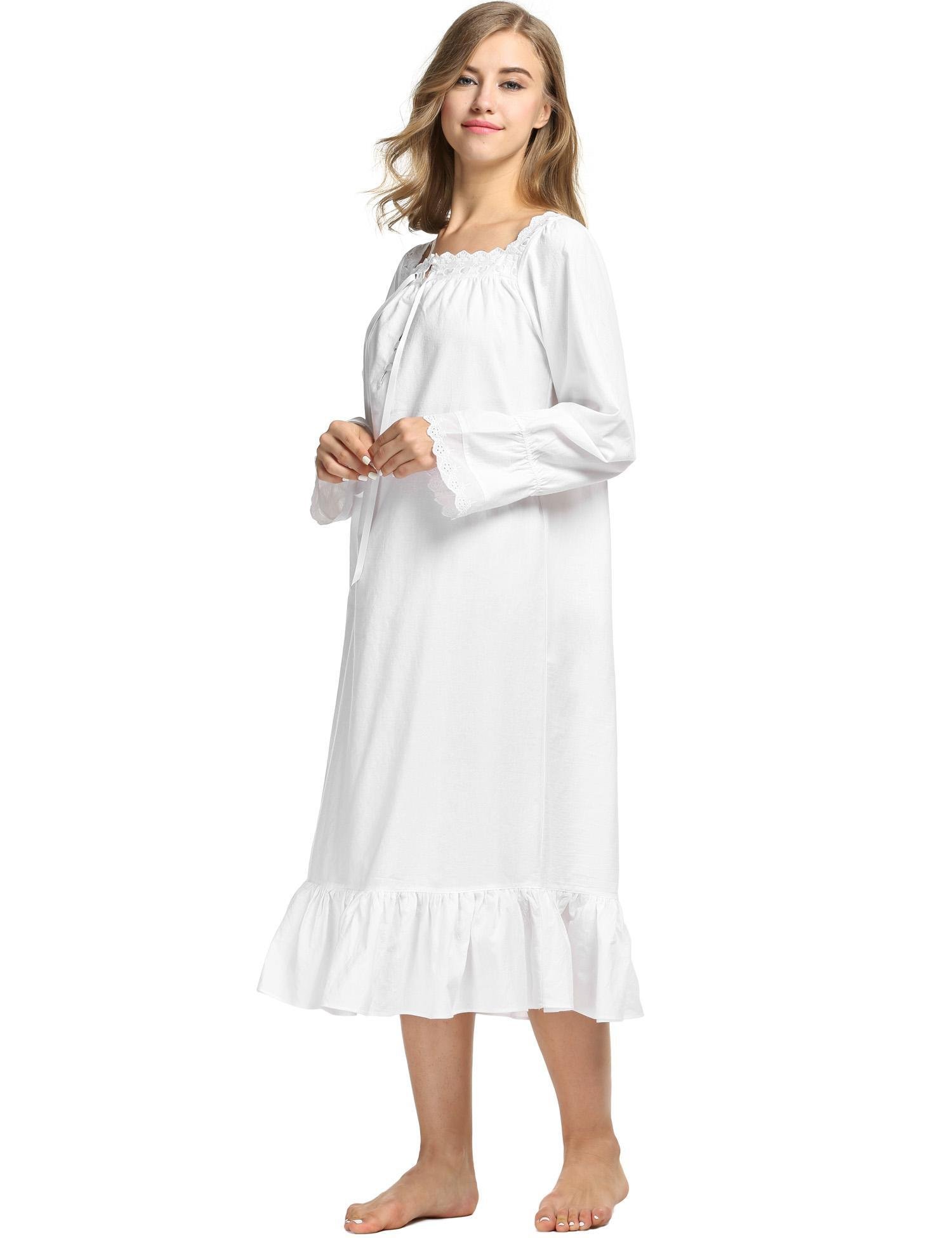L\'amore Womens Comfy Cotton Nightgown Ladies Victorian Style Sleepwear Gown