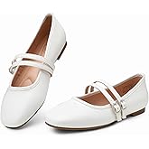 Trary Mary Jane Shoes Women Square Toe Flats for Women Dressy Ballet Flat Mary Jane Flats with Buckle Strap Comfortable Slip On Casual Shoes