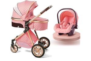Wisesonle Baby Stroller, Infant Bassinet Stroller, Folding Pram for Newborns (1-Pink)