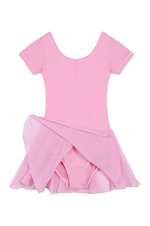 Qenci Kinder Mädchen Klassisches Ballerina Kleid Kinderkostüm Tutu Ballettkleid Trikot Kleid Kurzarm Rosa Schwarz Weiß Lila B