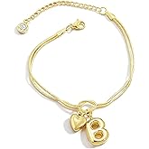 Fohufo Bracelets for Women, 14K Gold Plated Love Knot Letter A-Z Heart Initial Dainty Personalized Twist Love Pendant Bracelet Jewelry Christmas Gifts Birthday Gifts