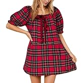 Puff Sleeve Babydoll Mini Dress Square Neck Floral Bubble Sleeve Short Dress Womens Cute Polka Pot Micro Dresses Y2k