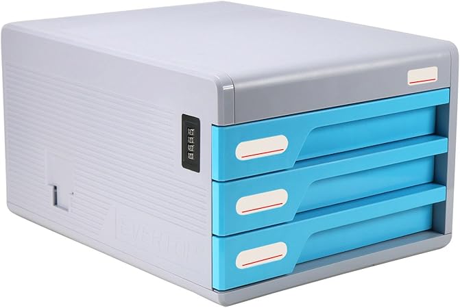 3 Drawer Locking Cabinet Desktop Drawer With Drawer Label And Coded Lock Evertop Desktop Organizer Home Office File Cabinet With Side Holder For Documents Papers Files Pens Mails Scissor Cyan Amazon Co Uk Kitchen