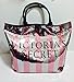 Victoria's Secret Limited Edition Pink White Striped Sequin Large Tote Bag
