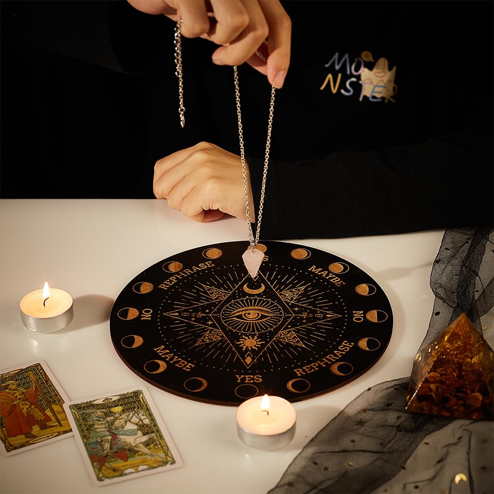INFUNLY Witch Pendulum Board Eyes Runes Wooden Dowsing Planchette Board 7.9