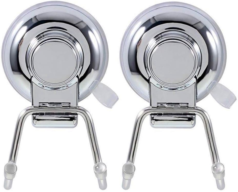Ruichicoo 2 Pack Double Suction Cup Bath Towel Hooks with Stainless Steel, Heavy Duty Suction Cup Holds Up to 7KG Wall Hooks, Kitchen and Bathroom Suction Hangers (2)