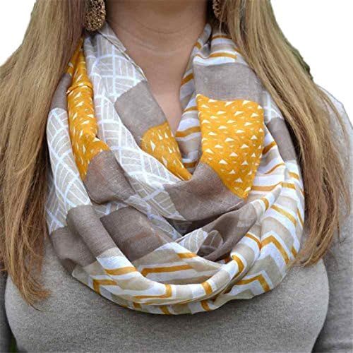 Scarf Clearance ♥ Women's Fall Winter Shawl Geometric Printing Infinity Scarves (Khaki)