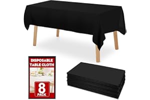 8 Pack Black Plastic Table Cloths Disposable，54 x 108 Inches Plastic Table Cover for Rectangle Tables，Disposable Tablecloth f