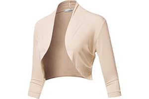 SSOULM Women's 3/4 Sleeve Open Front Bolero Shrug Cardigan with Plus Size