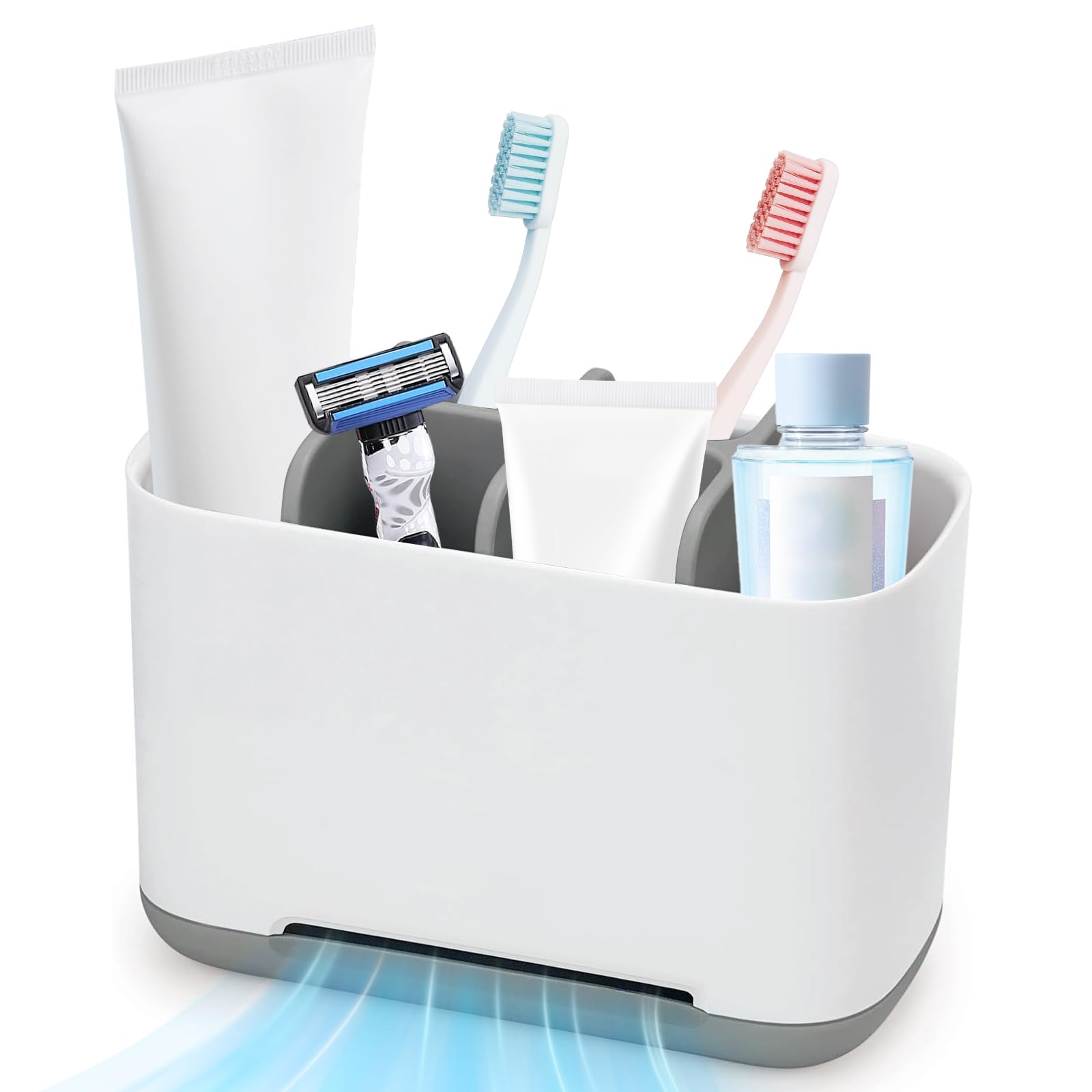 Toothbrush Holder, Toothbrush Caddy Toothbrush Holders for Bathroom Anti-Slip, 6 Compartments Detachable Toothbrush Organiser with Drainage, Toothbrush and Toothpaste Holder for Family