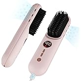 TANSHINE Cordless Hair Straightener Brush with 6000mAh Battery, Negative Ions & LCD Display - Portable Straightening Comb for Travel,Rechargeable Mini Hot Straightening Comb for Women,Pink