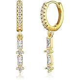 Sargetou 14K Gold Plated Dangle Earrings for Women - Dainty, Trendy, Hypoallergenic CZ Drop Earrings - Simple Long Dangling Jewelry
