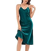 ALCEA ROSEA Women's Midi Satin Slip Dress Adjustable Spaghetti Strap Nightgown Silky Under Dresses