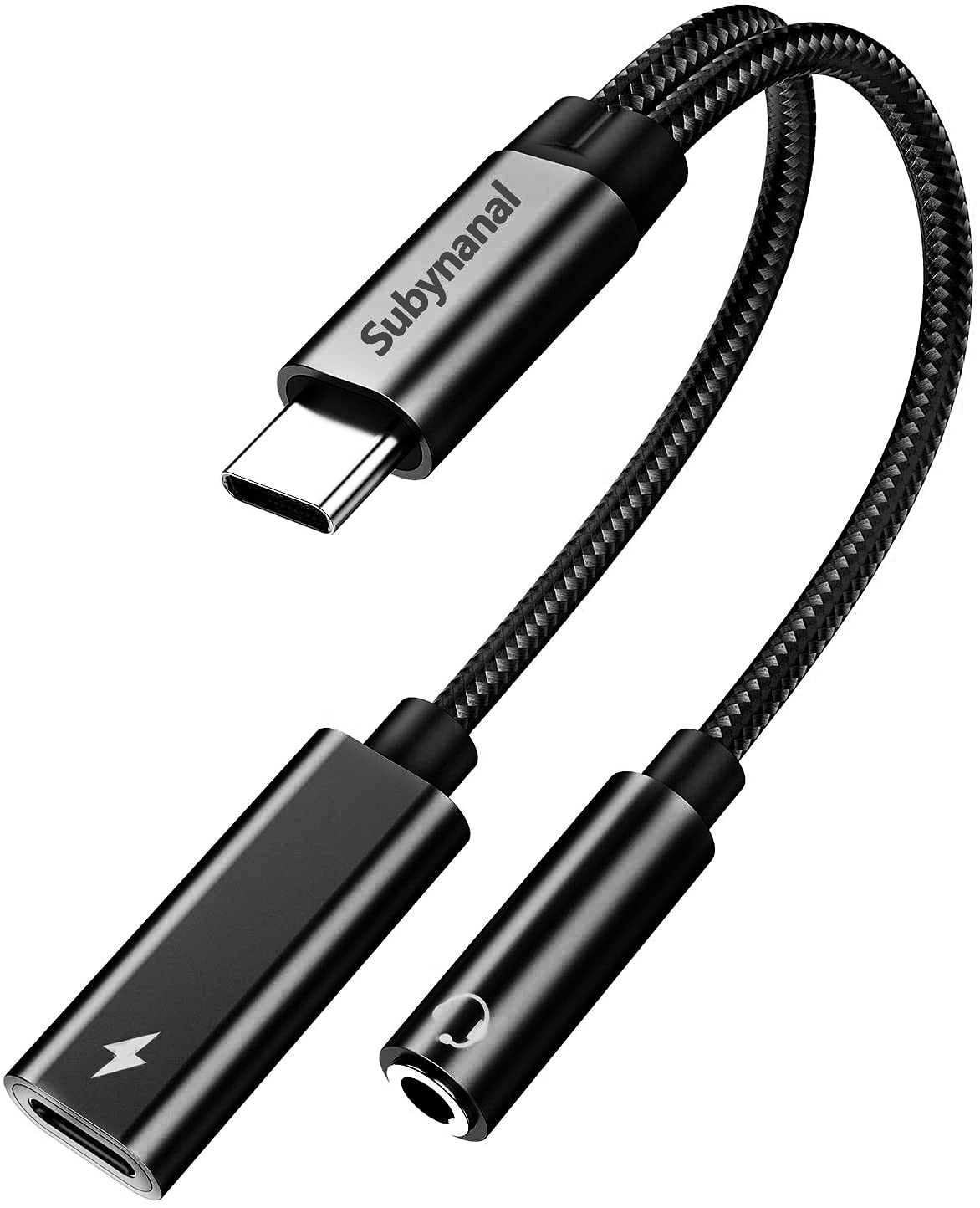 Subynanal USB c to 3.5mm Headphone and Charger Adapter,2 in-1 USB C PD 3.0 Charging Port to Aux Audio Jack and Fast Charging Dongle Cable Cord for iPhone 17 Iphone16, iPhone 15, Galaxy (Black)