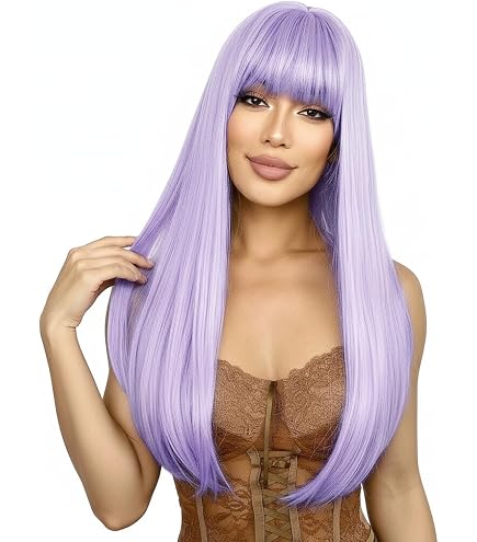 Amazon.com: BERON Purple Wig Long Wavy Purple Wig with Bangs  display picture 1