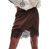 Meiweileya Women Lace Silk Satin Slip Skirt Low Rise Layered Underskirts Ruffle A Line Mini Skirts Y2k High Flowy Underskirt