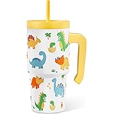 Dinosaur Tumbler 20oz with Handle and Silicone Straw Lid for Kid, Insulated Stainless Steel Cup, Gift for Kids Boys, Gifts Idea for Birthday Christmas Back to School