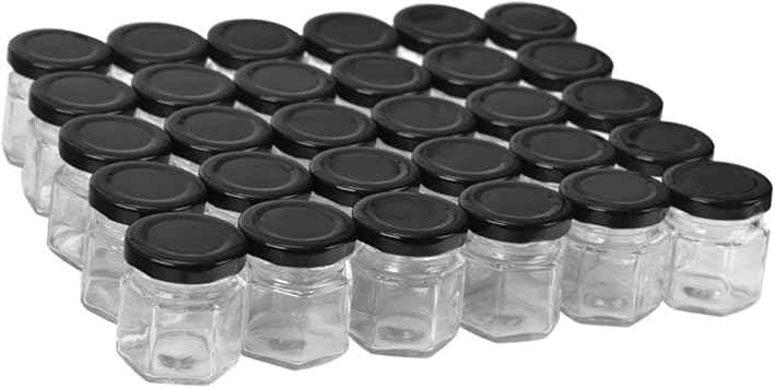 Lot De 30 Bocaux A Confiture En Verre Hexagonal De 50 Ml Pour Miel Bonbons Aliments Pour Bebes Pots A Epices Magnetiques Livres Avec Couvercles Noirs Amazon Ca Outils Et Bricolage