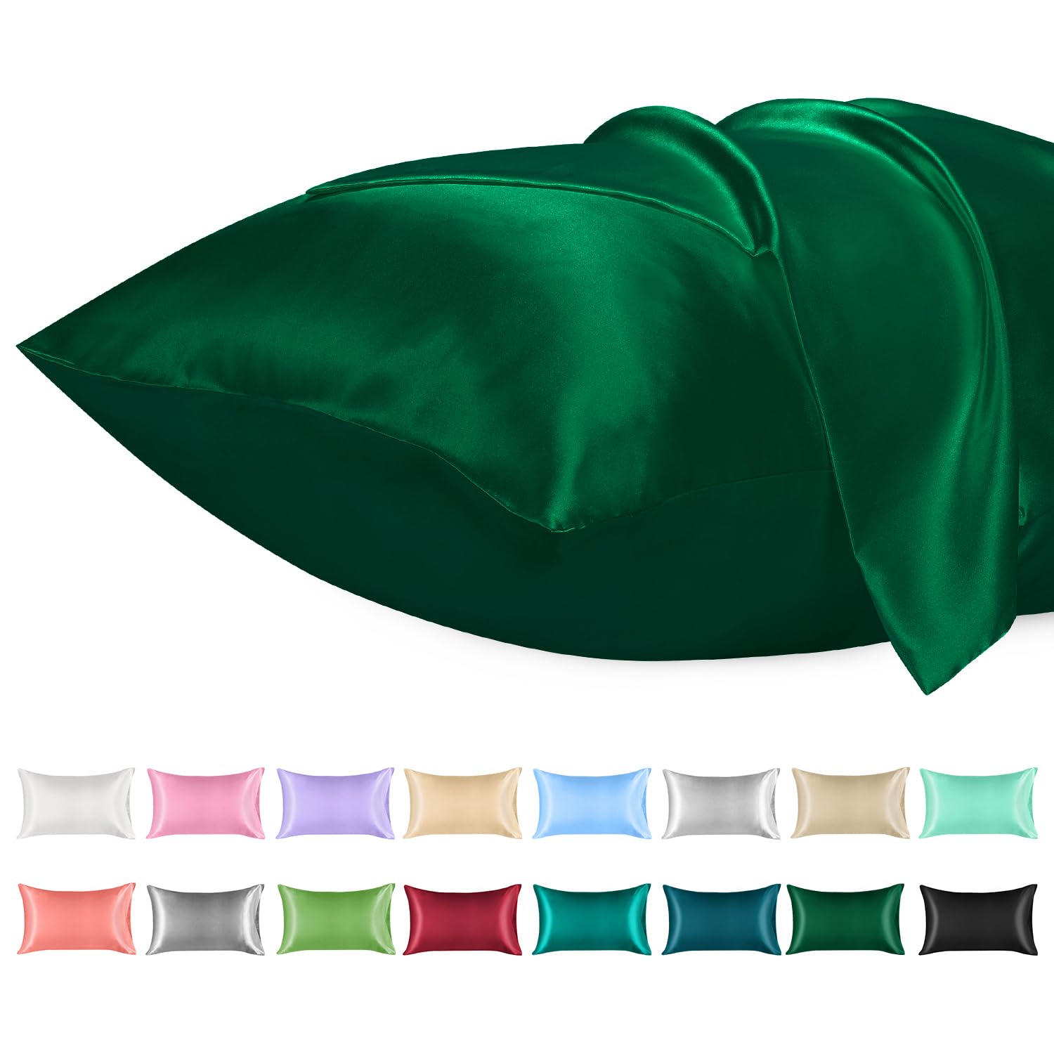 Lirex 2 Pack Satin Pillow Cases - Softer Than Silk Pillowcase for Hair & Skin, Standard Size with Envelope Closure, Cooling Pillow case (Green, 50x75cm)