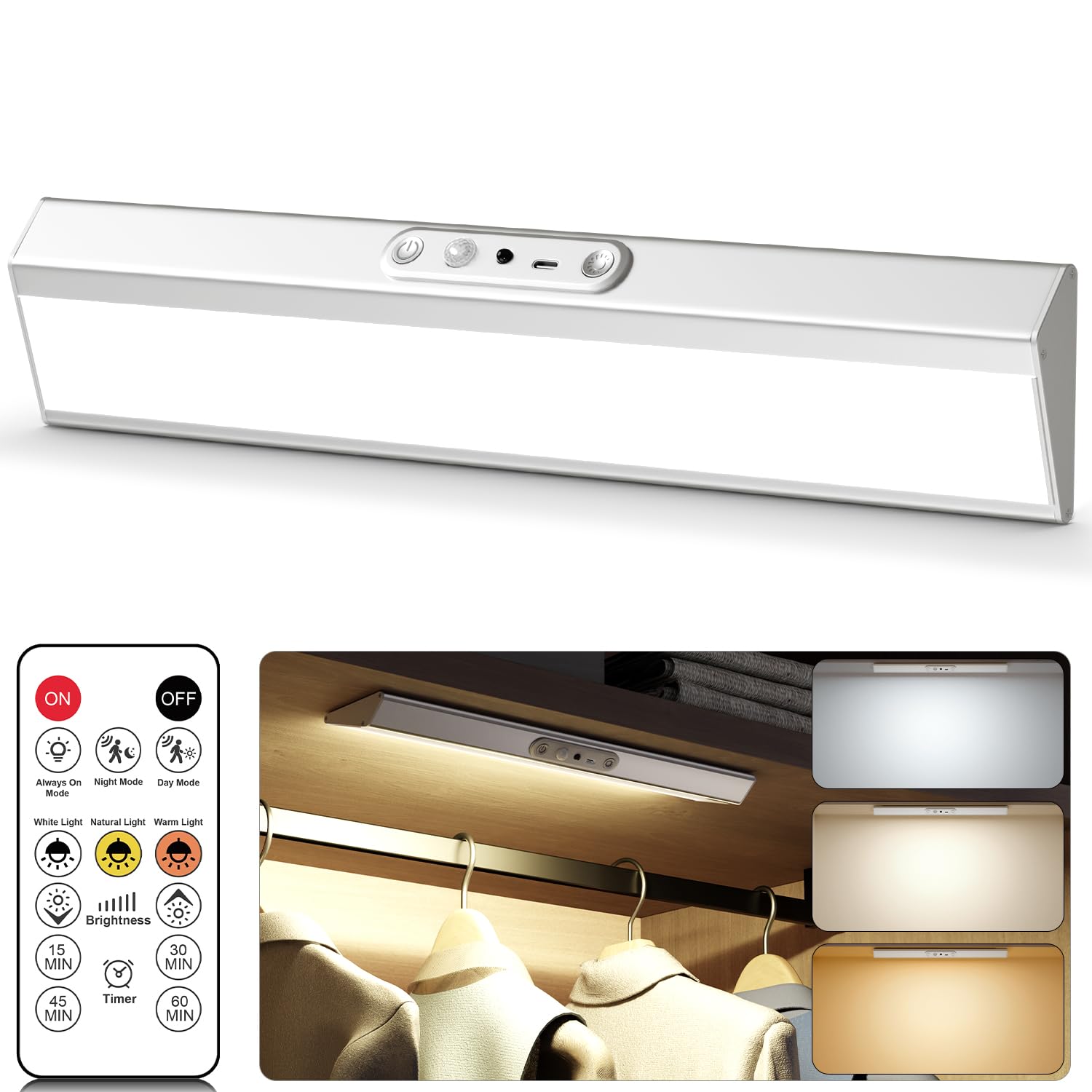Photo 1 of ***Light has a defect on corner screws are coming out***ENOMA Motion Sensor Closet Lights, Eye Protection Design with Remote, 3 Color Temps & Dimmable, Rechargeable Magnetic Cabinet Lighting for Kitchen, Wardrobe, Shelf, Pantry***Light has a defect on cor