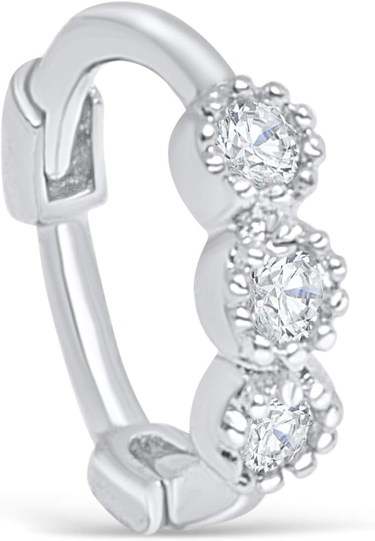 14k Gold Plated Simulated Diamond Cz Moon Star Heart Flower Round Circle Ball Tragus Cartilage Clicker Hoop Ring Earring Piercing For Women16g