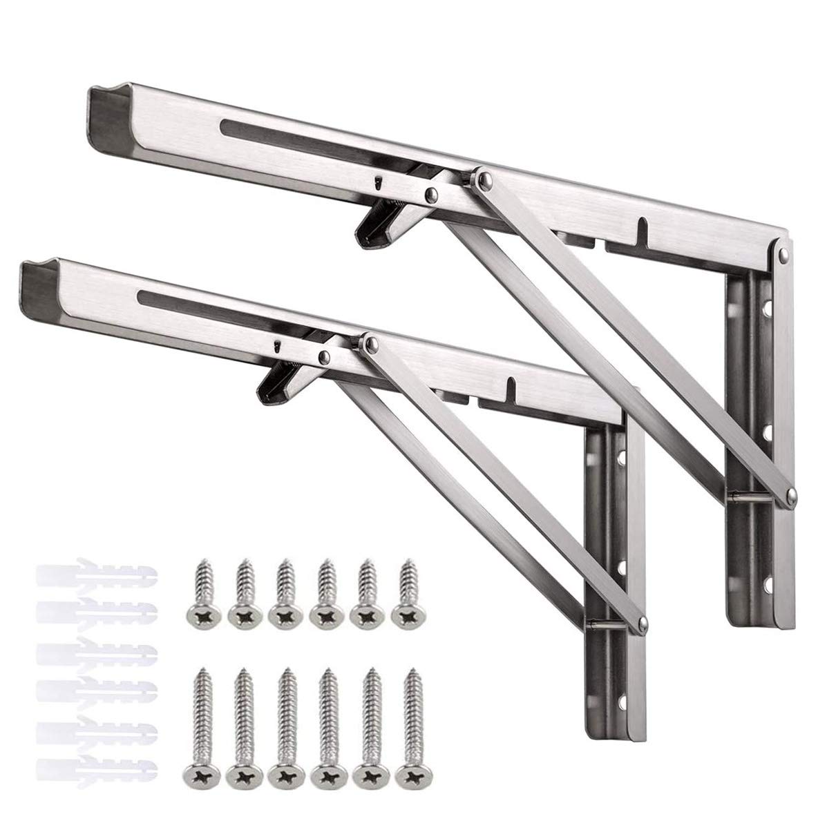 Folding Shelf Brackets, Heavy Duty Stainless Steel Collapsible DIY Wall Mounted Shelf Bracket, Max Load 140kg (16 inch) — image 1