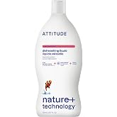 ATTITUDE Dish Soap, EWG Verified, Pink Grapefruit, 23.7 fl oz | Cuts Grease &amp; Food Residue, Rich Foaming Action, Rinses Clean, Gentle on Hands, 97% Naturally Derived, Dishwashing Liquid